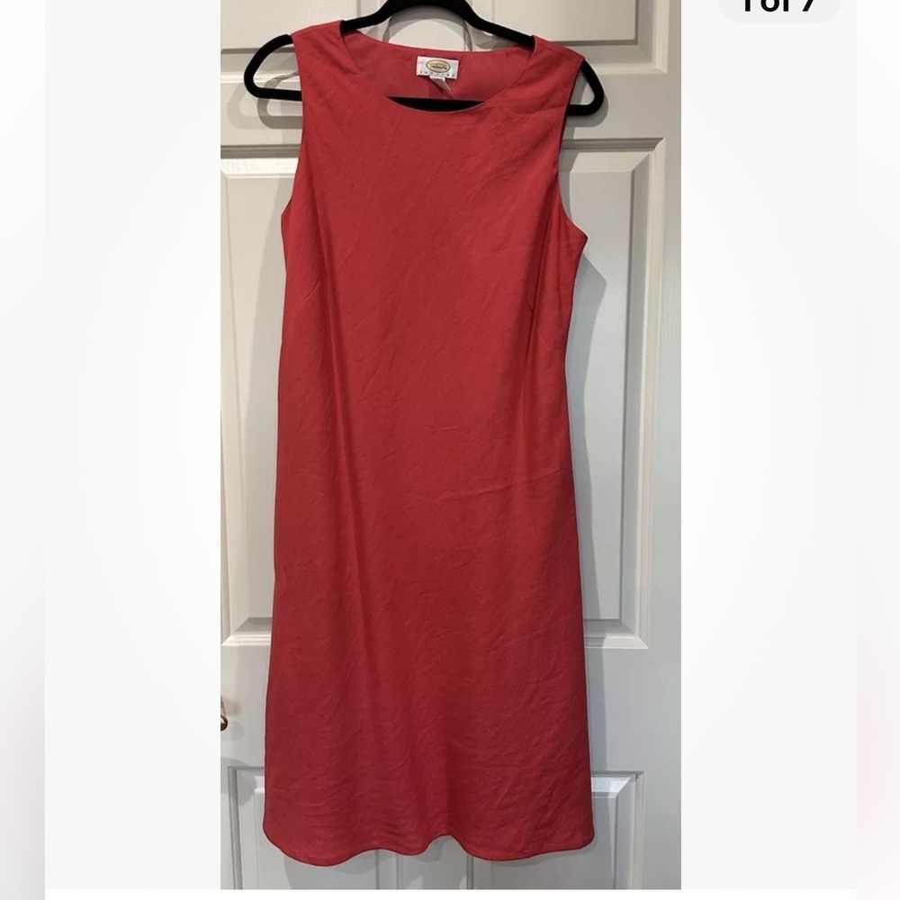 Talbots Petite Shift Dress Womens 12P Coral Linen Blend Knee Length Sleeveless